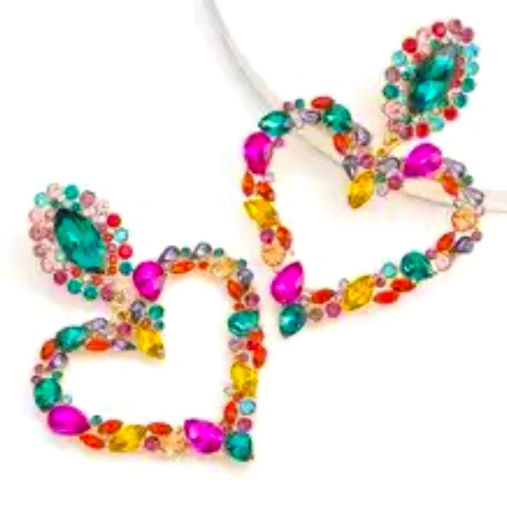 Multi Color Heart Shape Statement Earrings